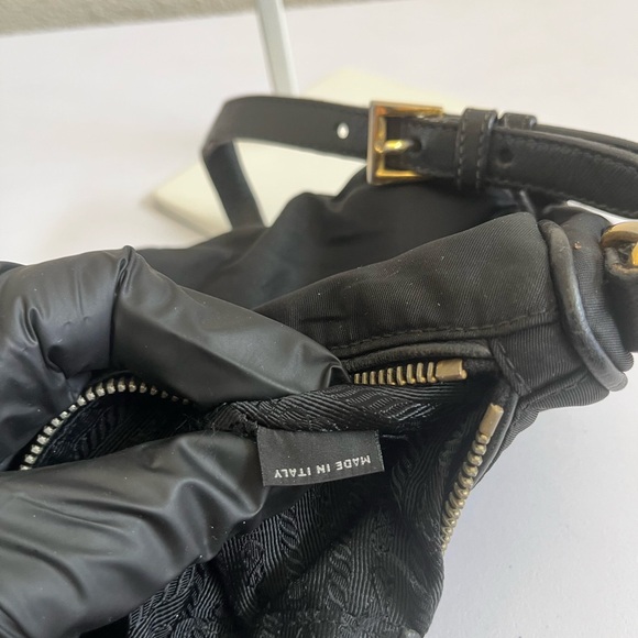 Prada Black Nylon Shoulder Bag with Gold Accents - Picture 6 of 15